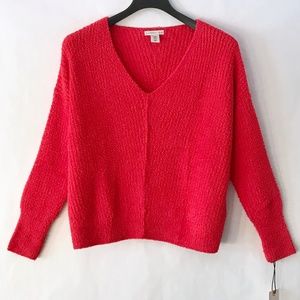 Sincerely Jules Bright Red Chenille Knit V-Neck Sweater